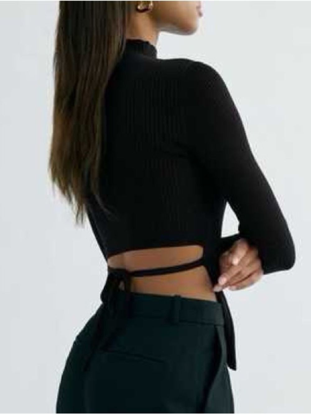 Babaton Sculpt Knit Tie-Back Long Sleeve Top